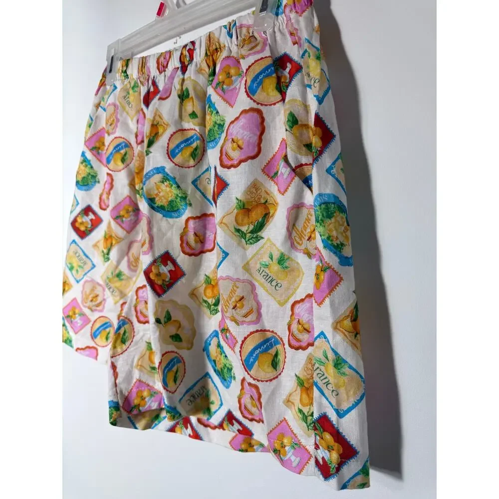 NWT M Terzo Millennio Euro Summer Lemon Print Womens Boxer Style Shorts Linen - Picture 2 of 6